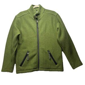 Vtg IBEX Midlayer Wool Full Zip Jacket Shacket Green Women's Size Small USA Made